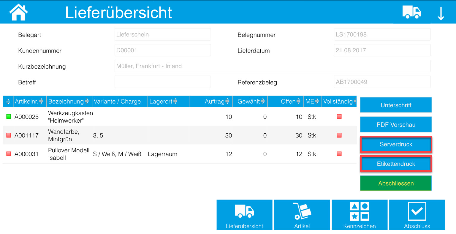 Kommissionierungsaufträge / Lieferübersicht 20