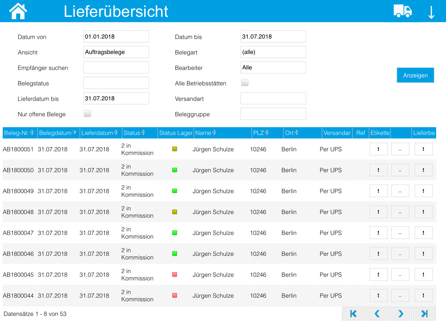 Kommissionierungsaufträge / Lieferübersicht 2