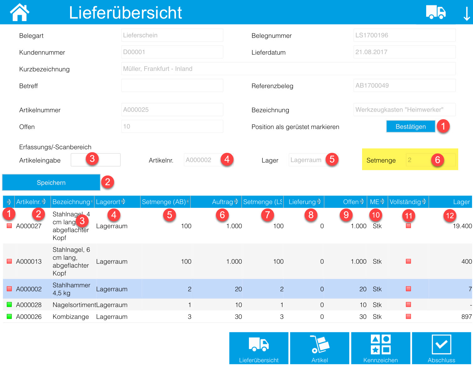 Kommissionierungsaufträge / Lieferübersicht 13