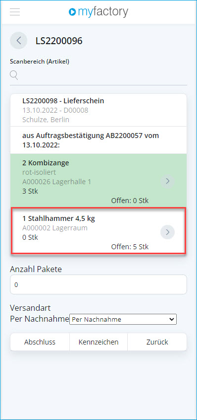 Kommissionierprozess mit Lieferschein 6