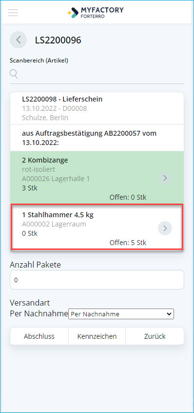 Kommissionierungsprozess mit Lieferschein 11