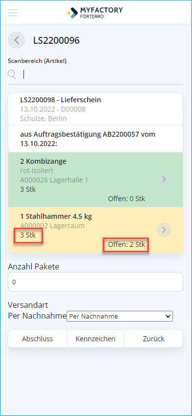 Kommissionierungsprozess mit Lieferschein 12