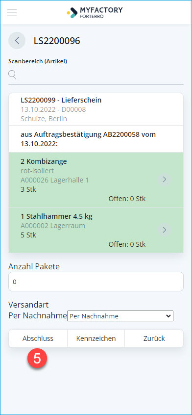 Kommissionierungsprozess mit Lieferschein 13