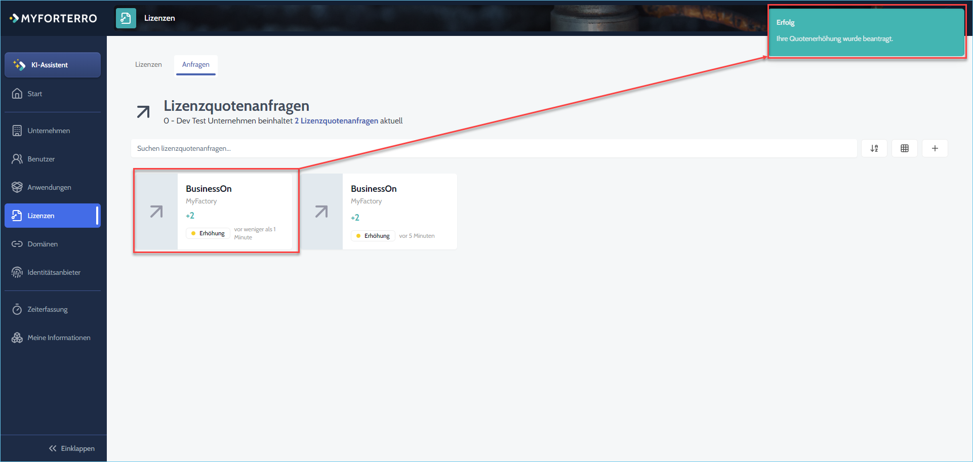 MyForterro-Grundlagen: So beantragen Sie Lizenzen in MyForterro  10
