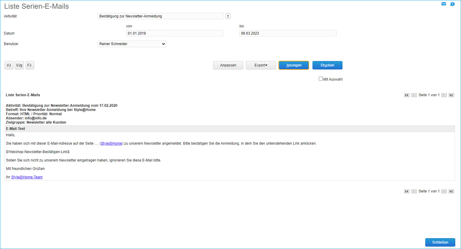 Liste Serien-E-Mails 0