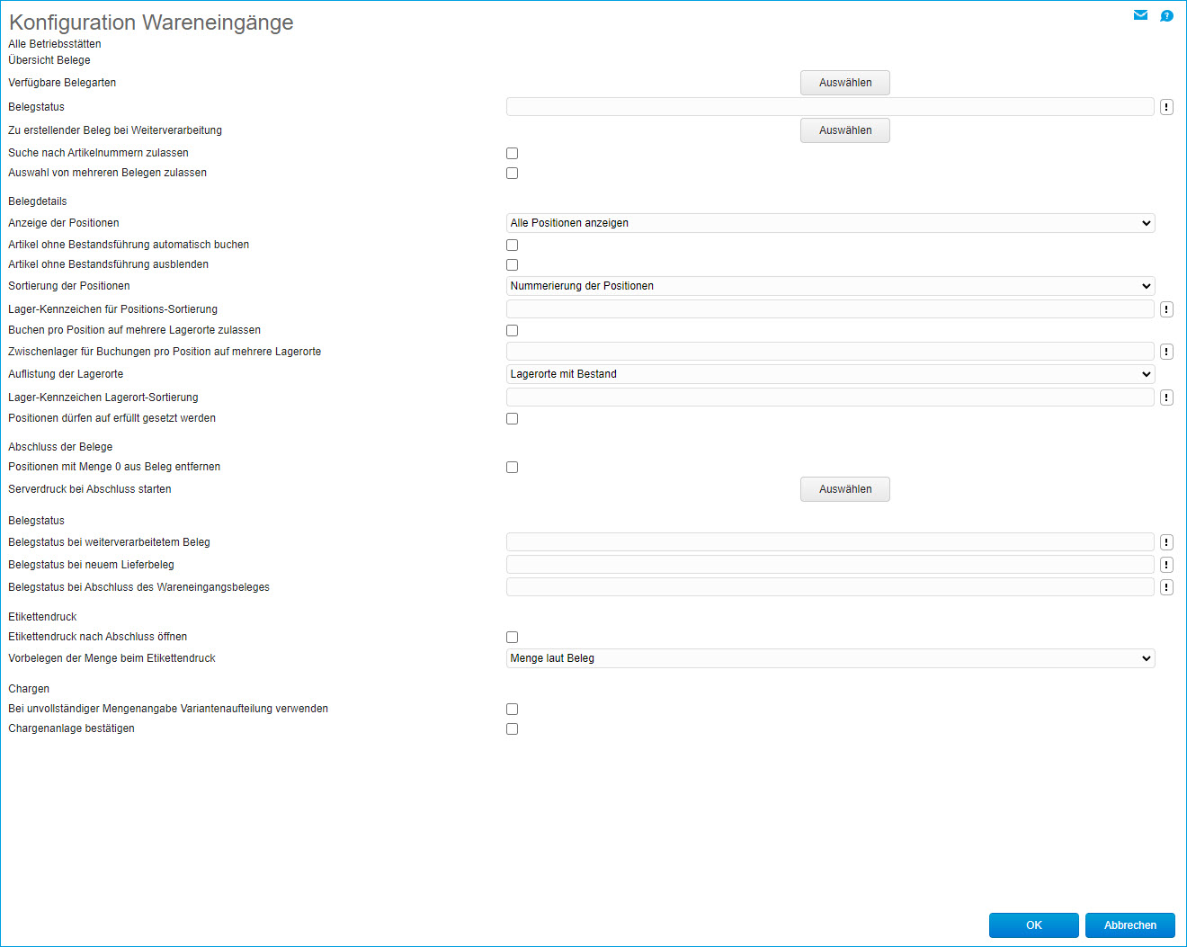 Konfiguration Wareneingänge 0