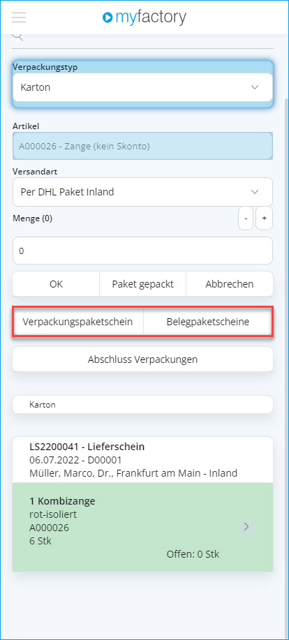 Konfiguration Beleg-Einzelverpackungsdialog 3