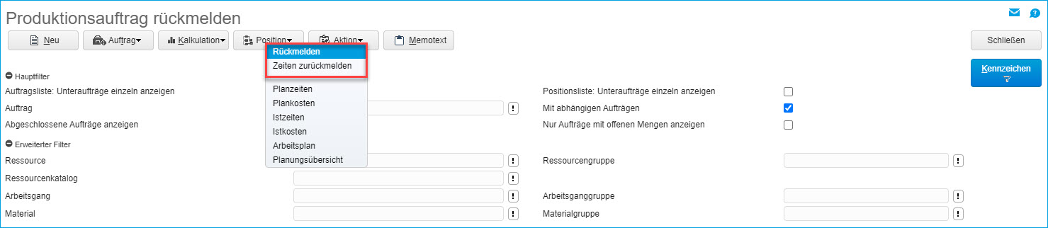 Produktionsauftrag rückmelden 1