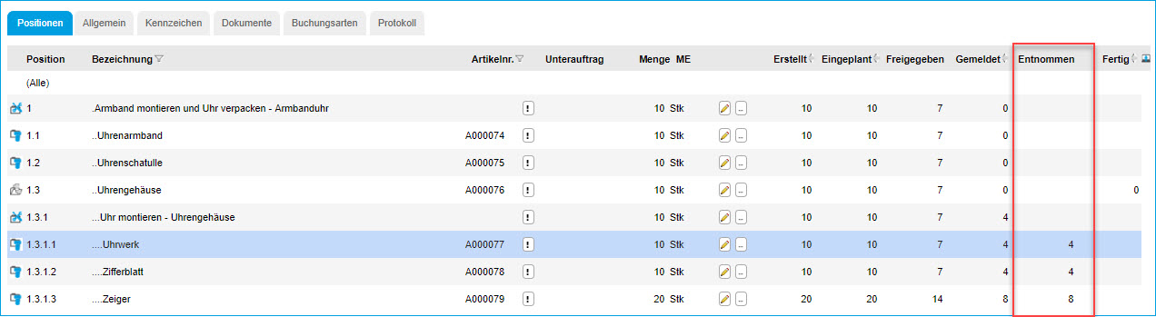 Produktionsauftrag bearbeiten 5