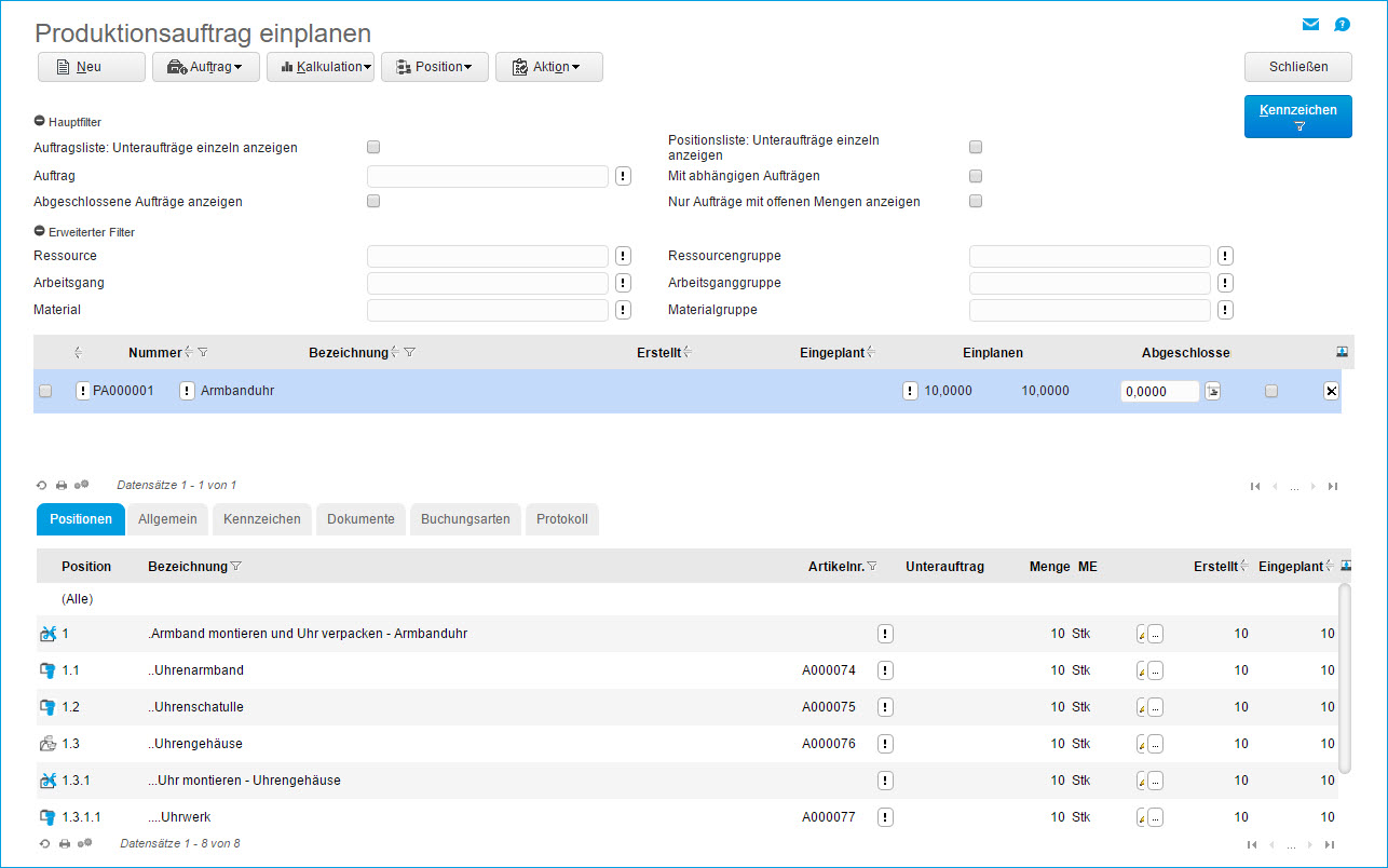 Produktionsauftrag einplanen 0