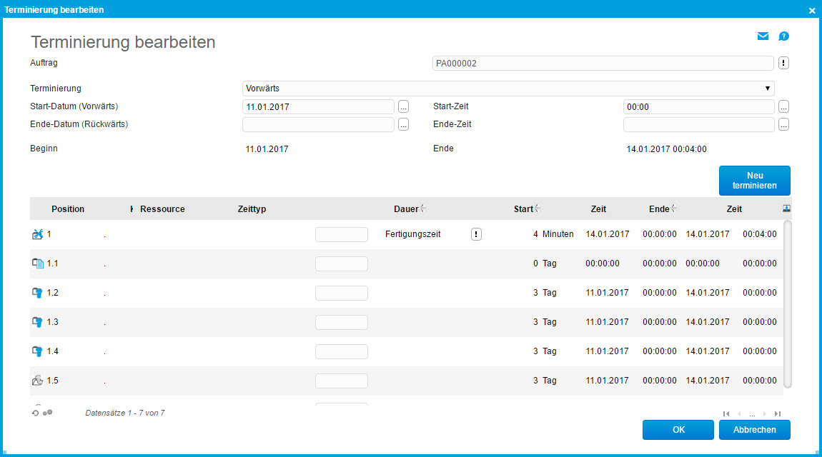 Produktionsauftrag einplanen 1