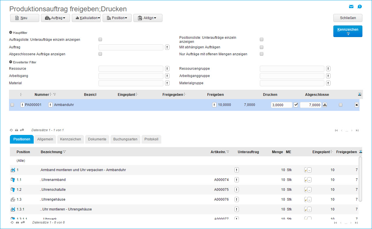 Produktionsauftrag freigeben 0
