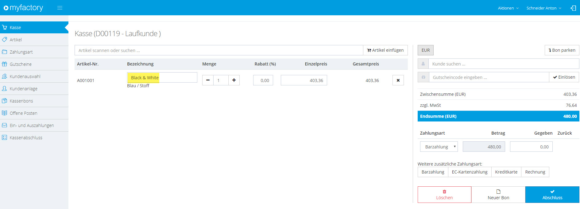 Myfactory.POS: Die Kasse nutzen 18