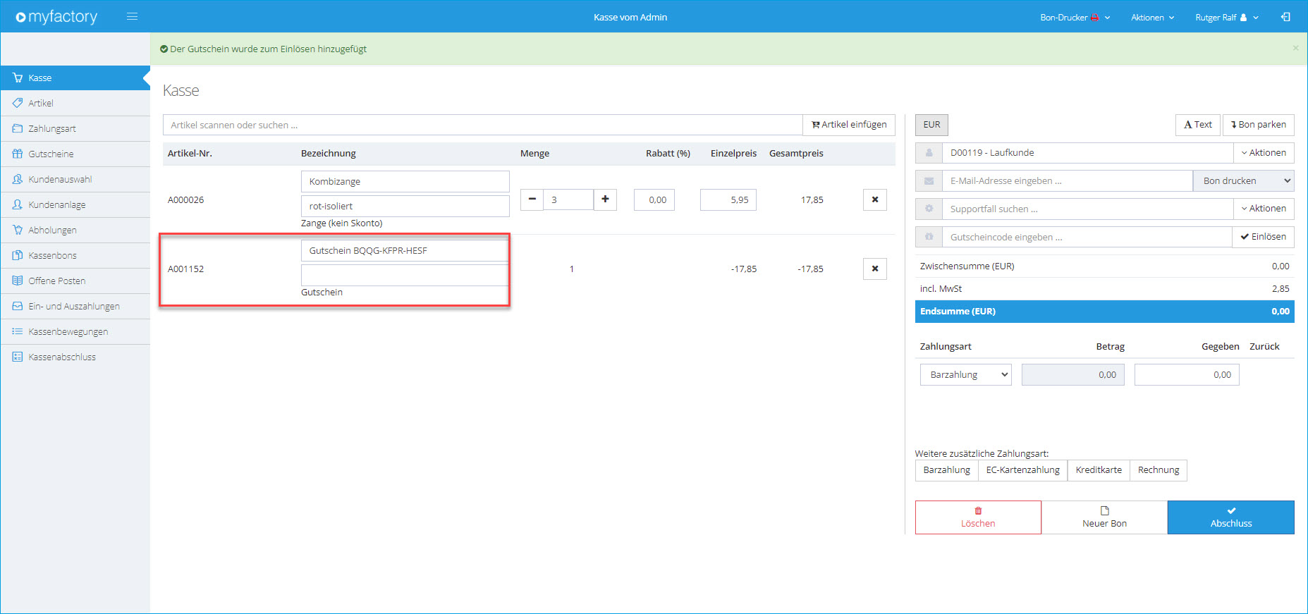 Myfactory.POS: Die Kasse nutzen 69