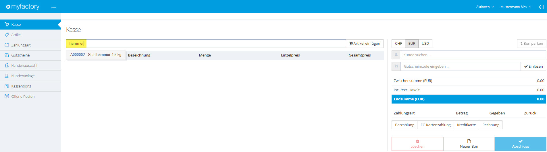 Myfactory.POS: Die Kasse nutzen 16