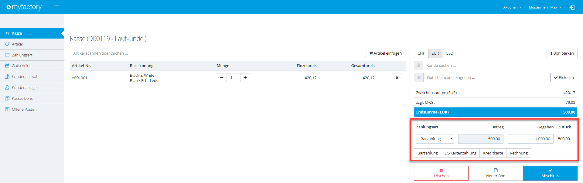 Myfactory.POS: Die Kasse nutzen 32