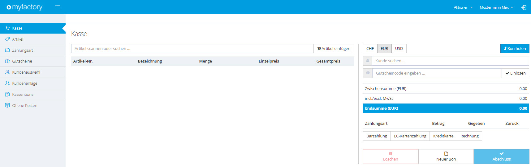 Myfactory.POS: Die Kasse nutzen 30