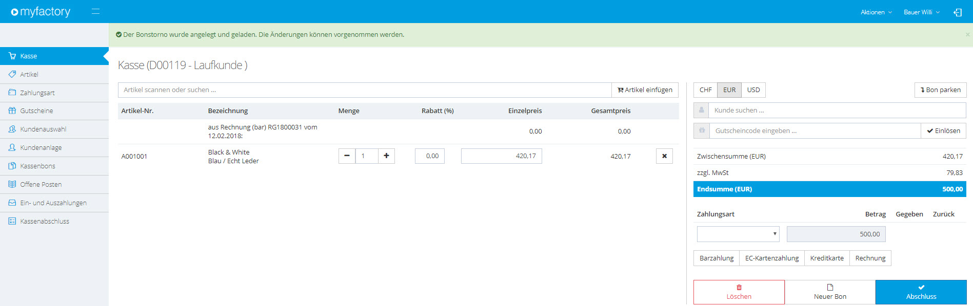 Myfactory.POS: Die Kasse nutzen 78