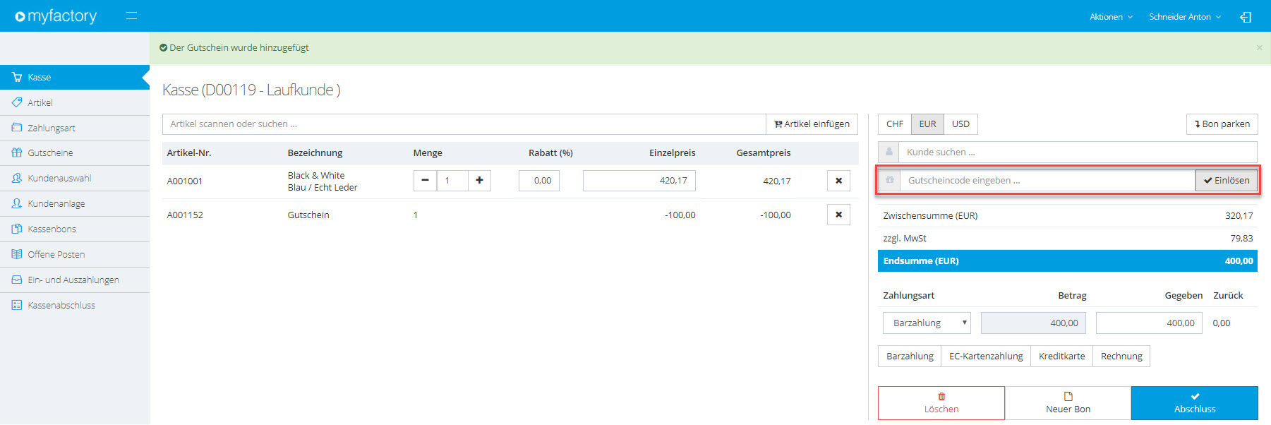 Myfactory.POS: Die Kasse nutzen 56