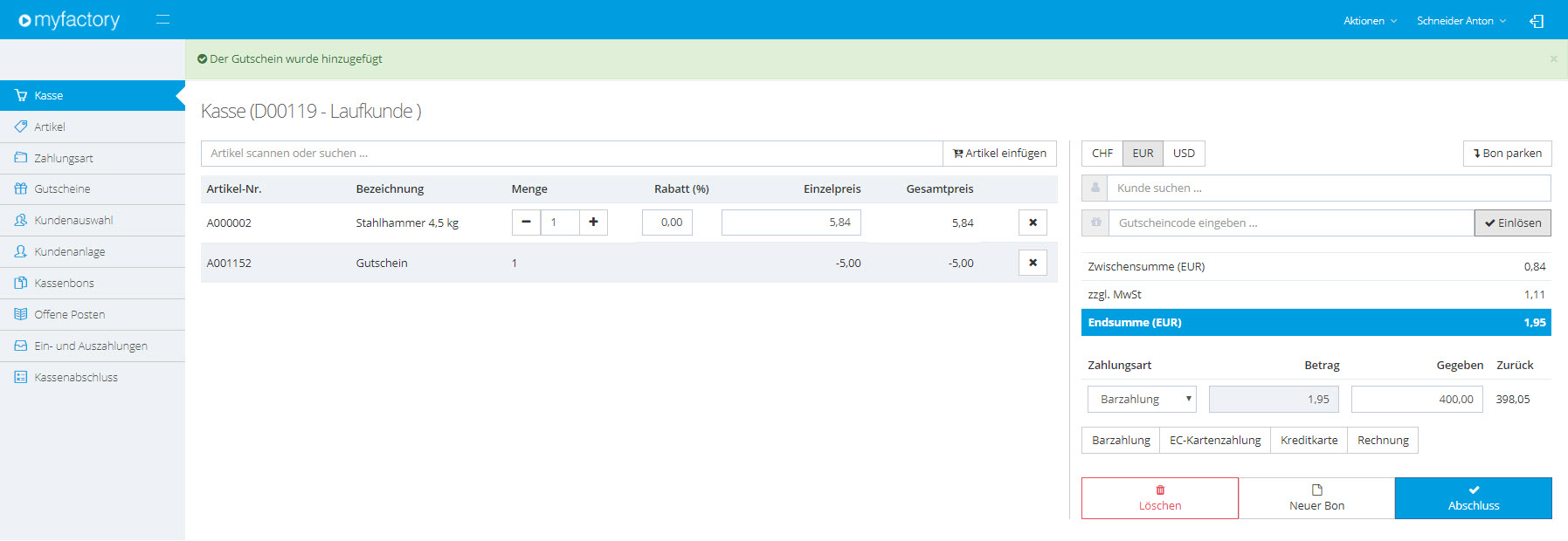 Myfactory.POS: Die Kasse nutzen 57