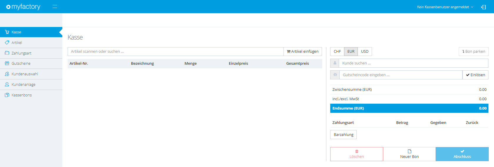 Myfactory.POS: Die Kasse nutzen 0