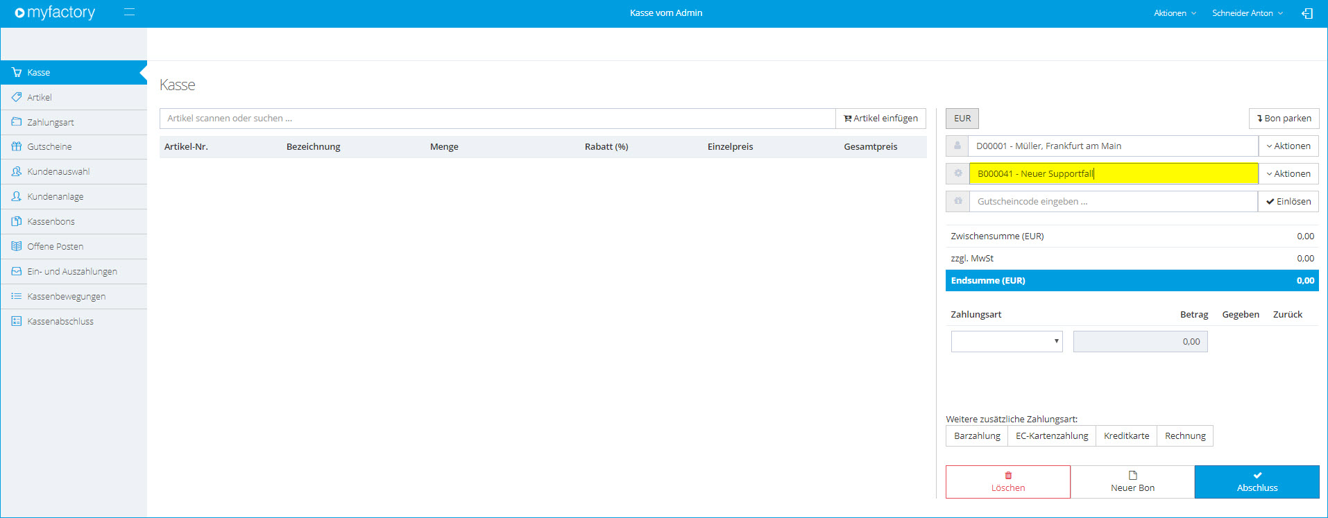 Myfactory.POS: Die Kasse nutzen 9