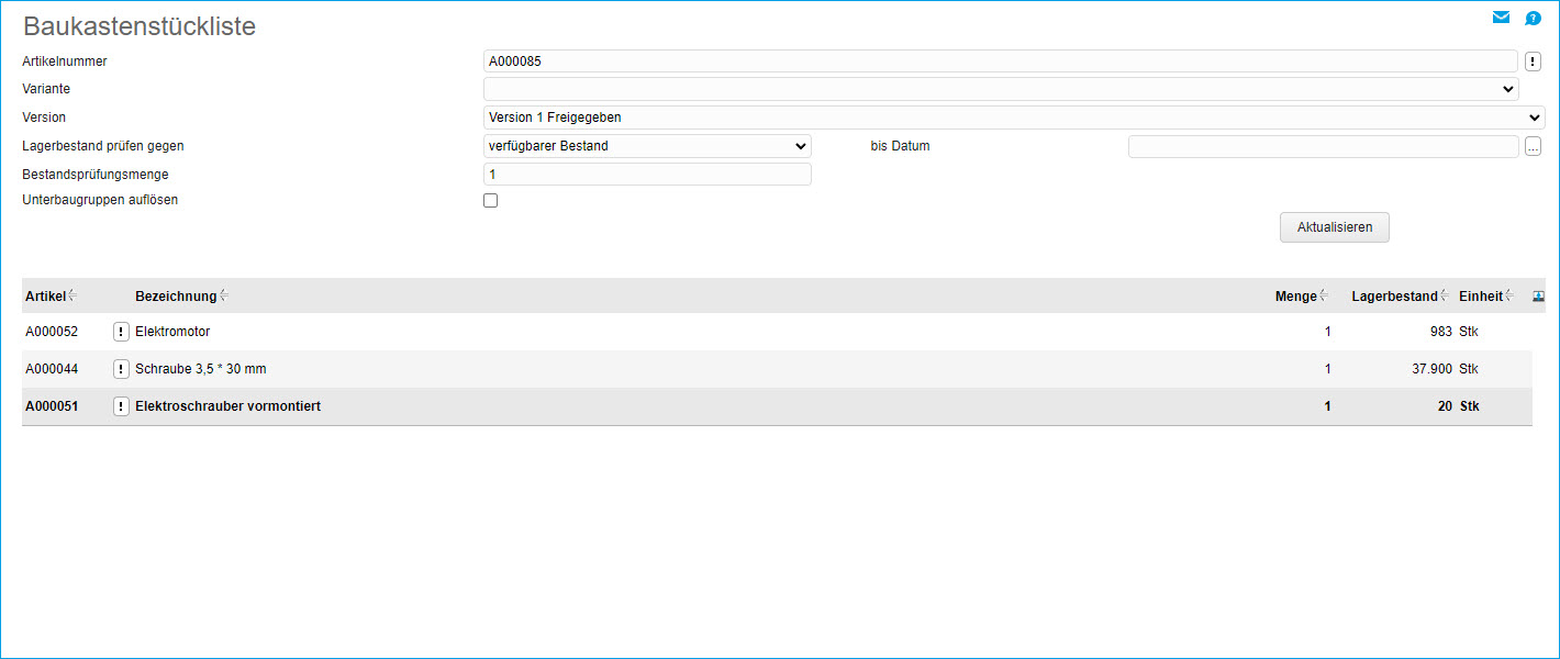 Baukastenstückliste 0
