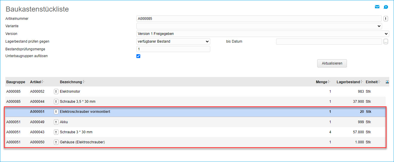 Baukastenstückliste 1
