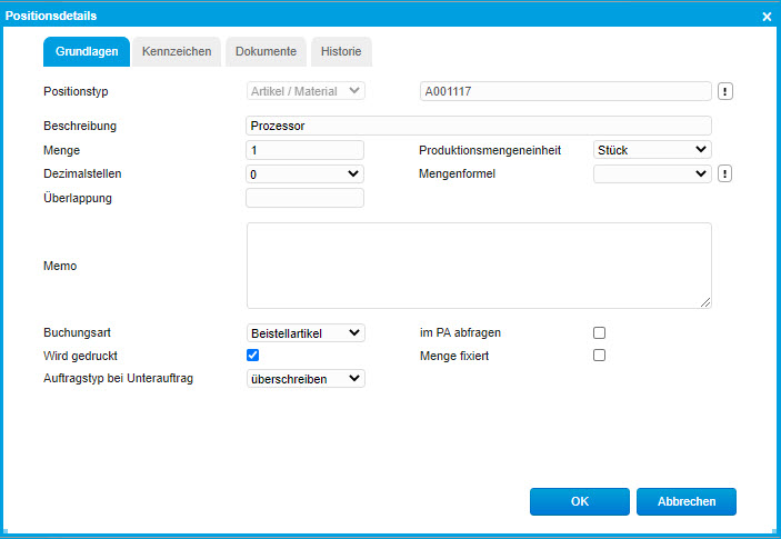 Stücklistenpositionsdetails 0