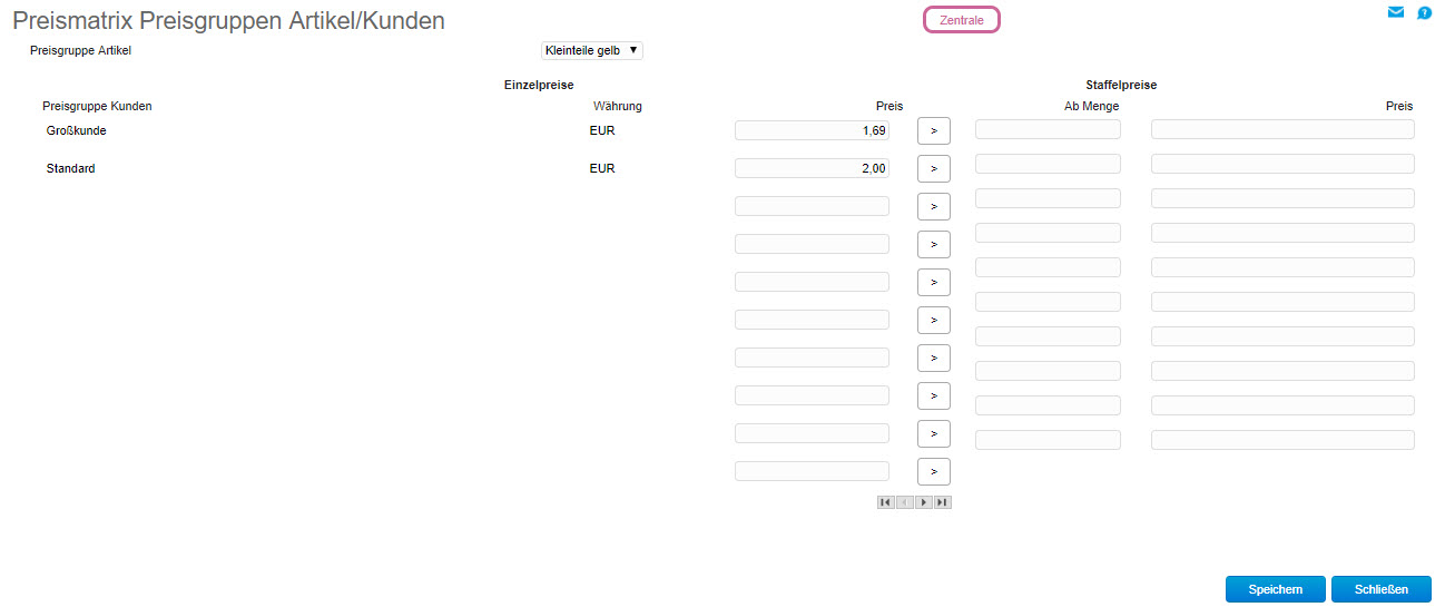 Preismatrix Artikel/Kunden 0