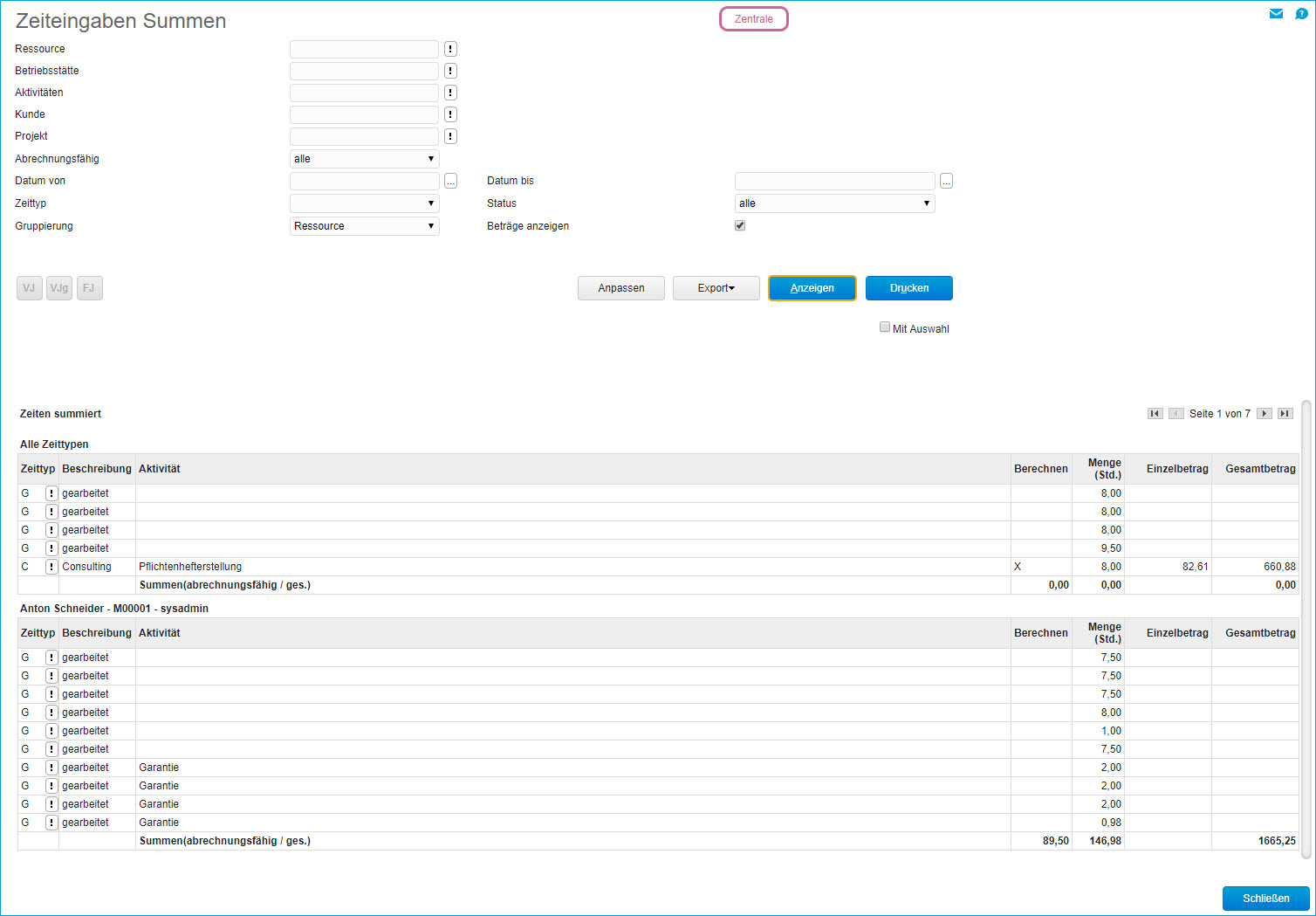 Zeiteingaben summiert 0
