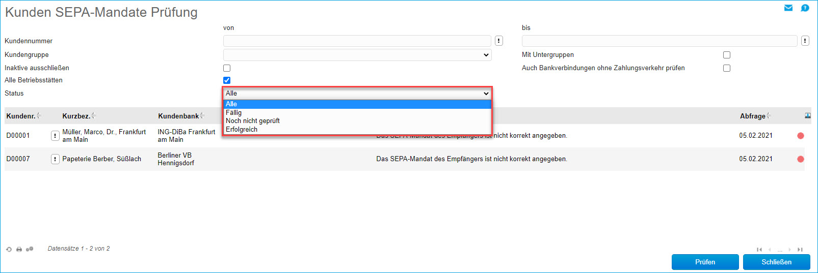 Kunden SEPA-Mandate Prüfung 1