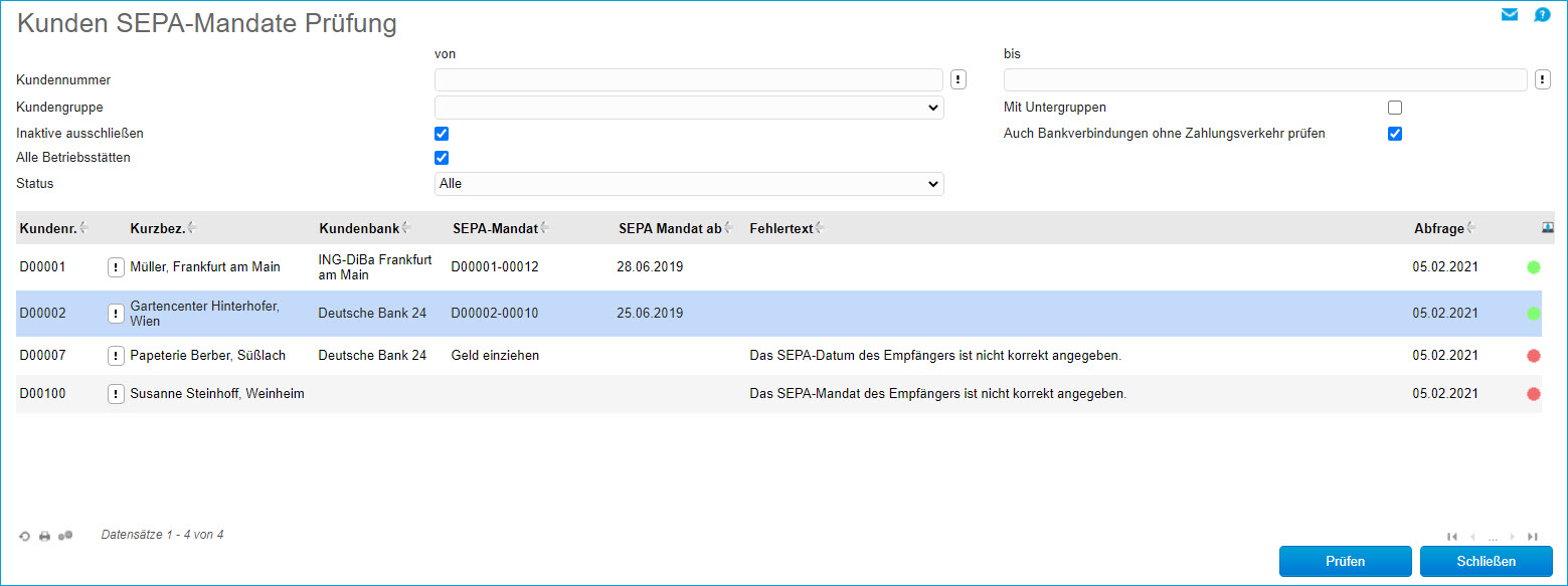 Kunden SEPA-Mandate Prüfung 0