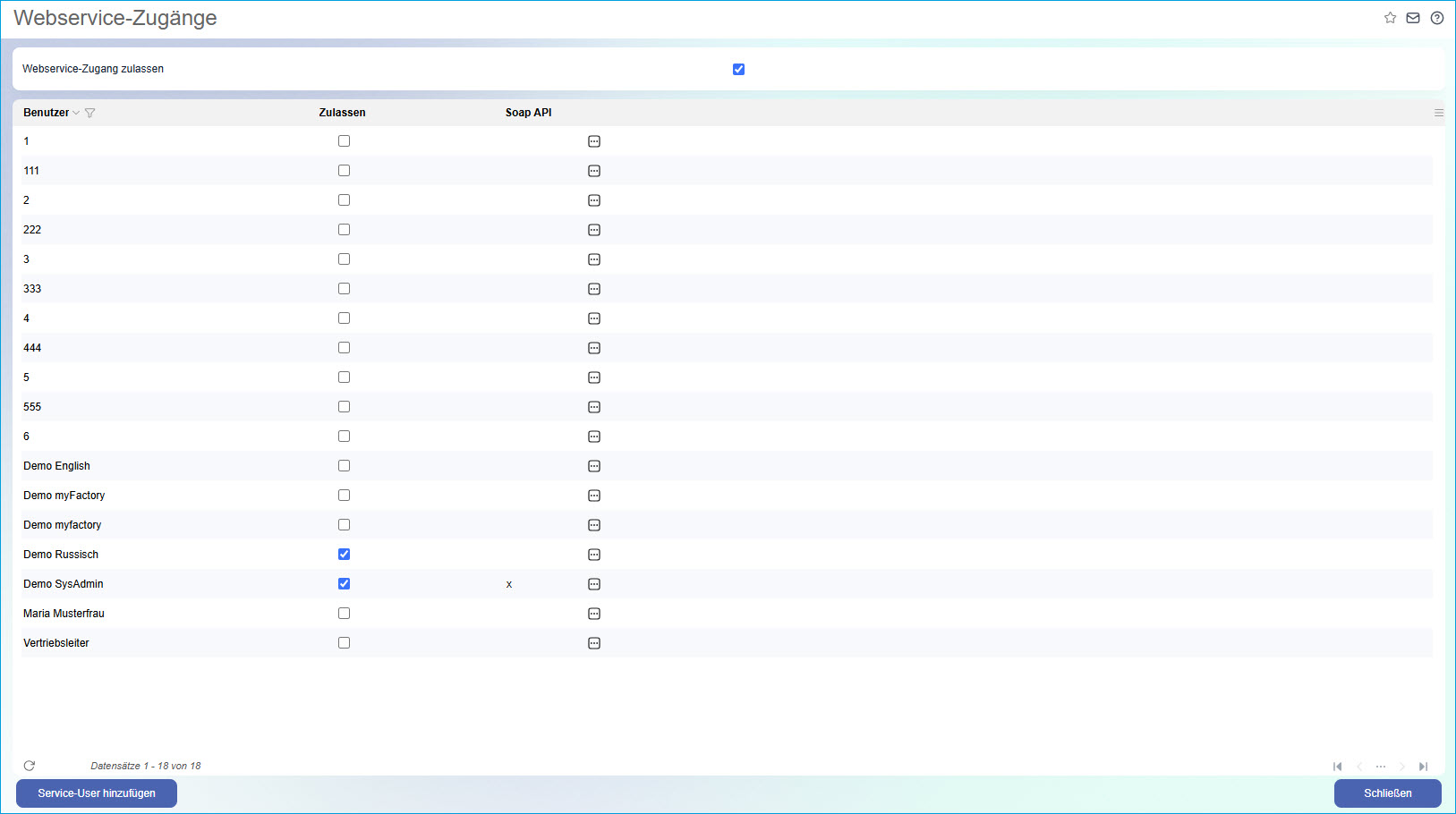 Webservice-Zugänge 0