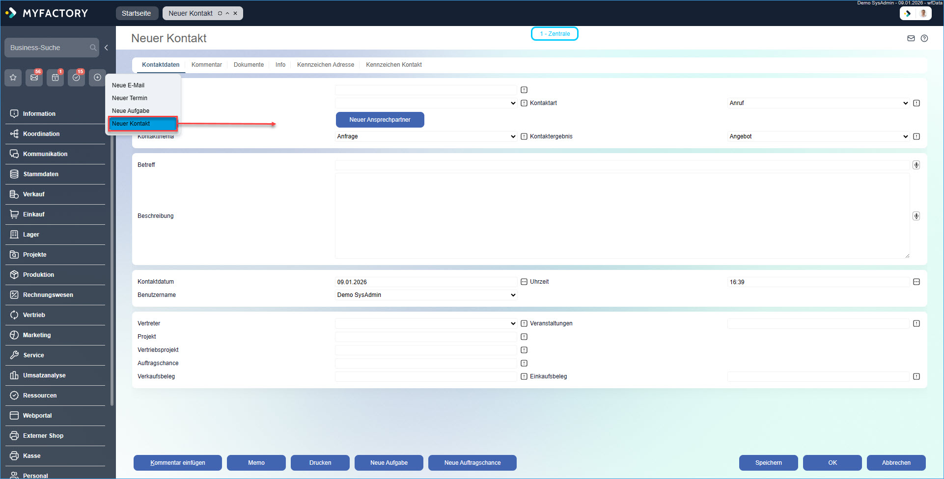 Neuen Kontakt erstellen 0
