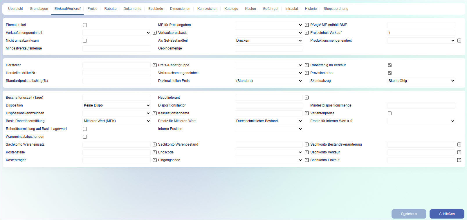 Register Einkauf/Verkauf 0