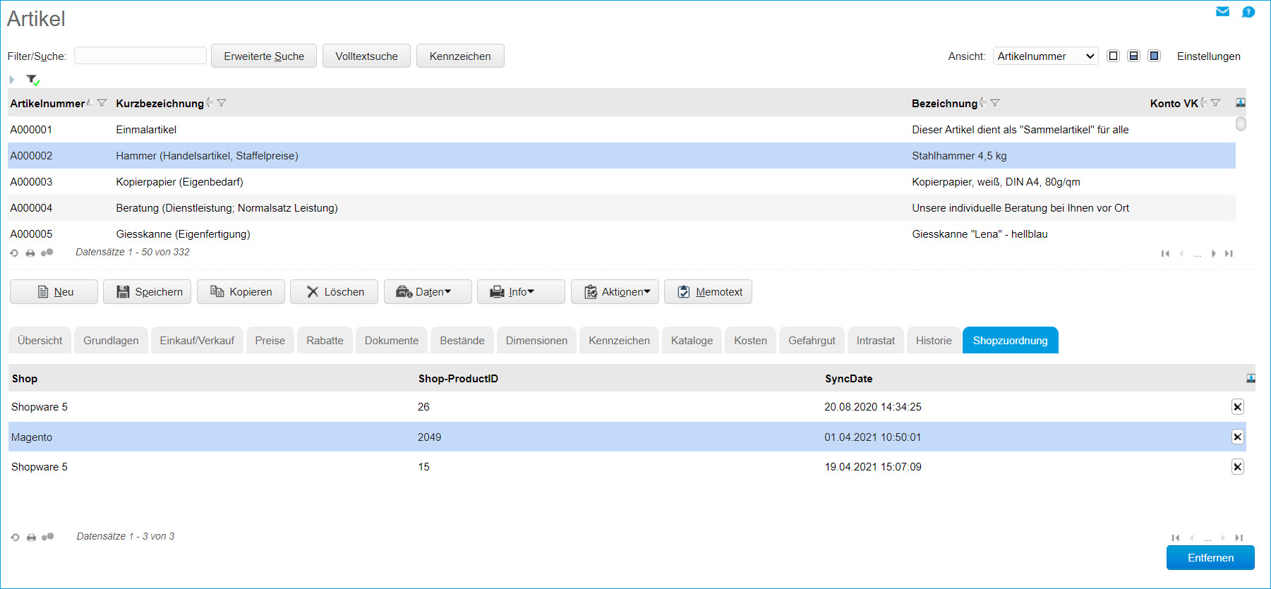 Artikel-Profil ausführen  3