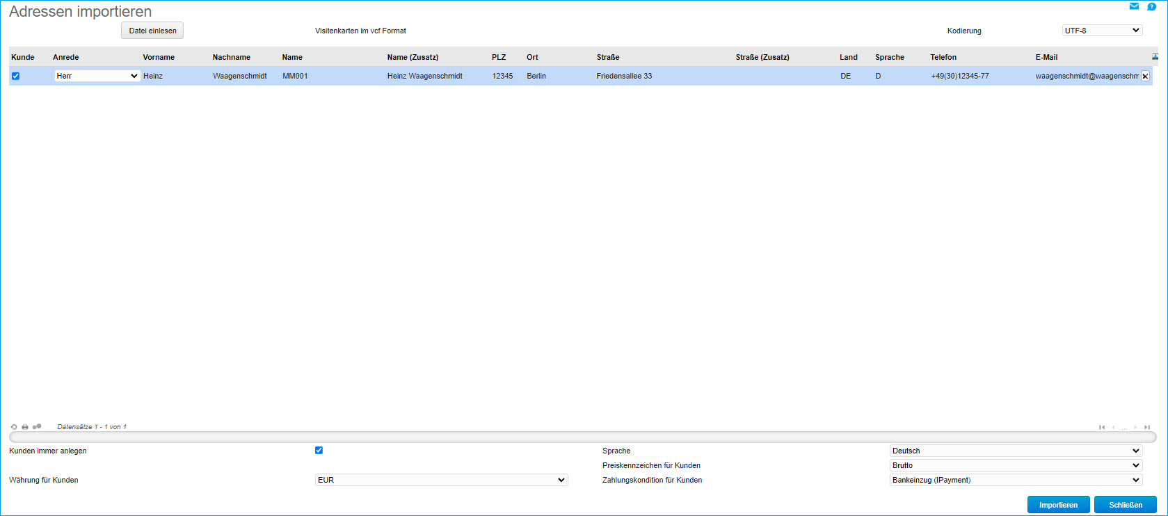 Adressen-Schnellimport (vCard) 0