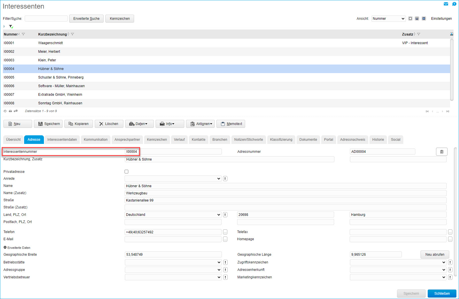 Register Adressen 0