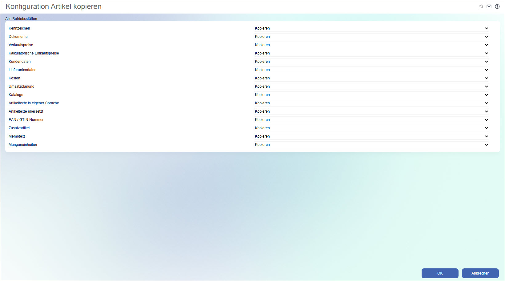 Konfiguration Artikel kopieren 0