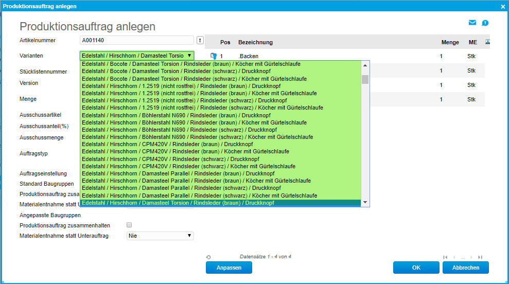 Variantenauflösung in der Stückliste 5