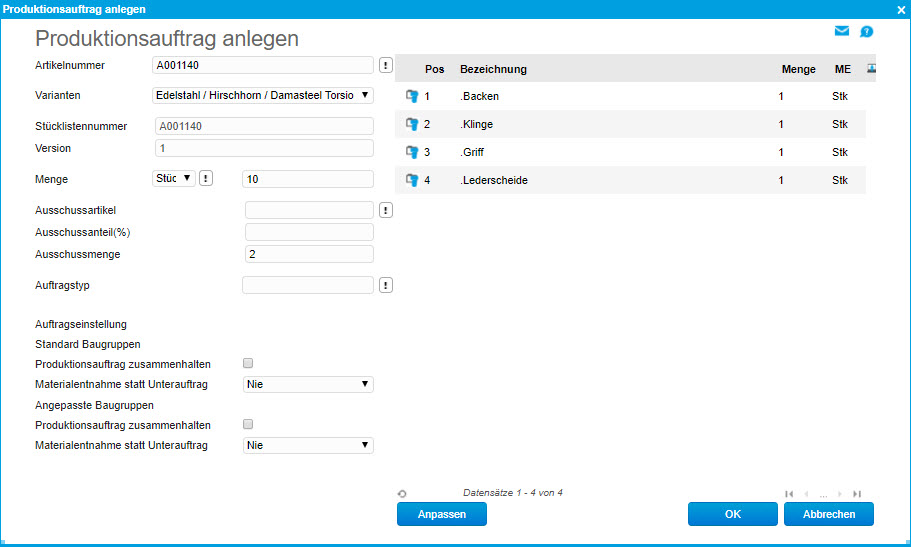 Variantenauflösung in der Stückliste 4