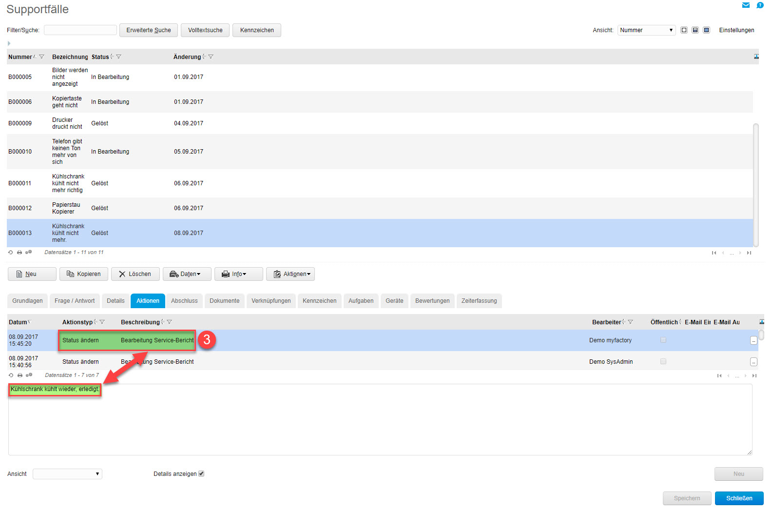 Service-Bericht über Supportfall erstellen  6