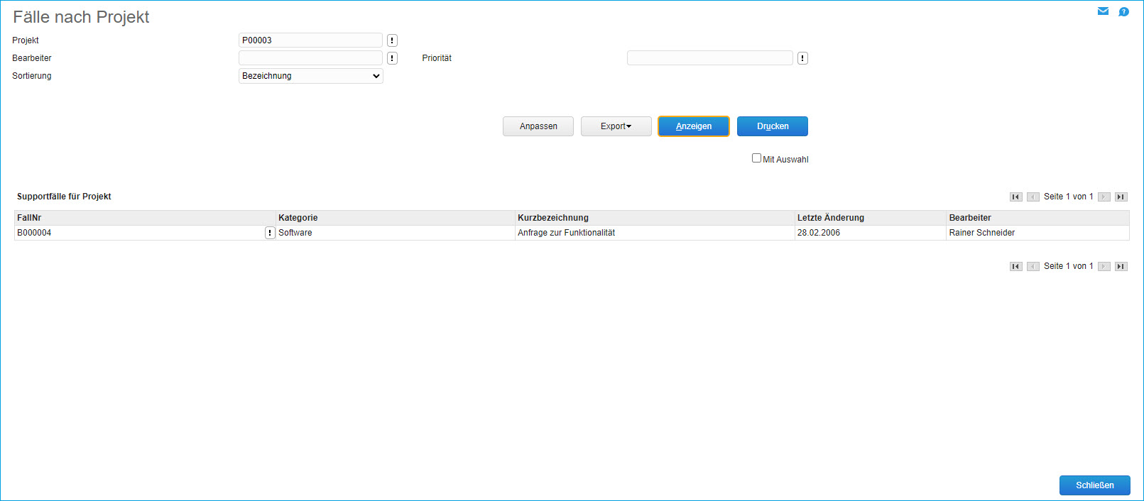 Fälle nach Projekt 0
