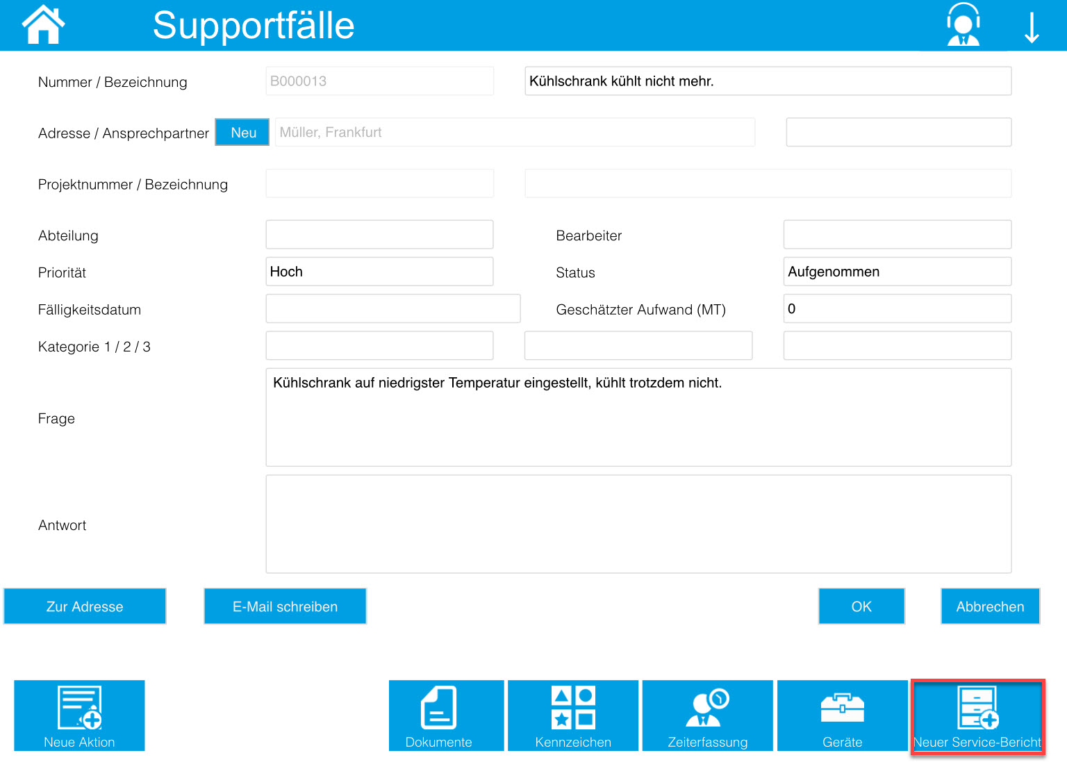 Service-Bericht über Supportfall erstellen  1