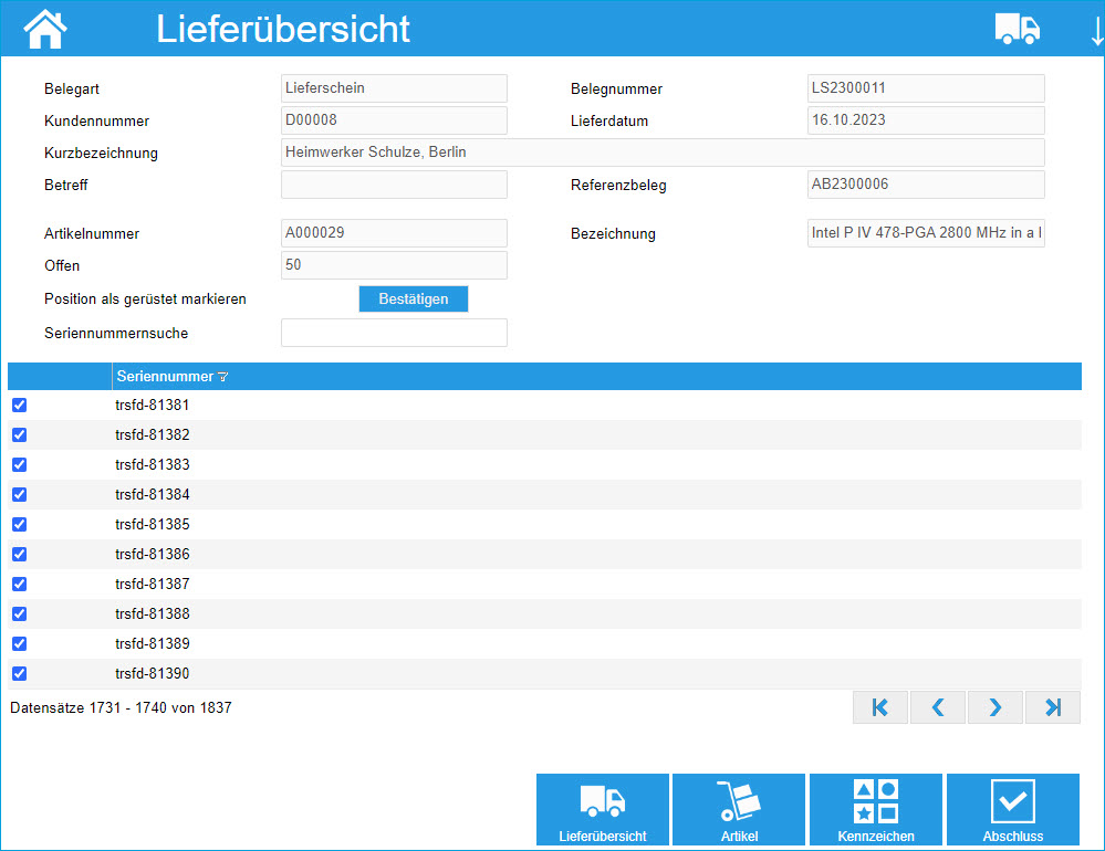 Kommissionierungsaufträge / Lieferübersicht 17