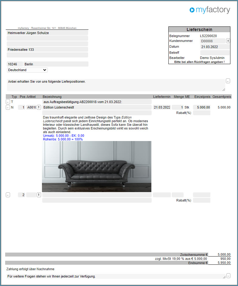 Teilrechnung mit Ausweis in Schlussrechnung 1