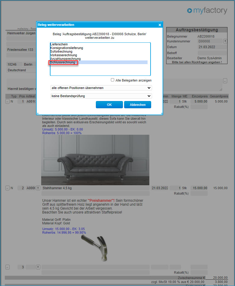 Teilrechnung mit Ausweis in Schlussrechnung 5