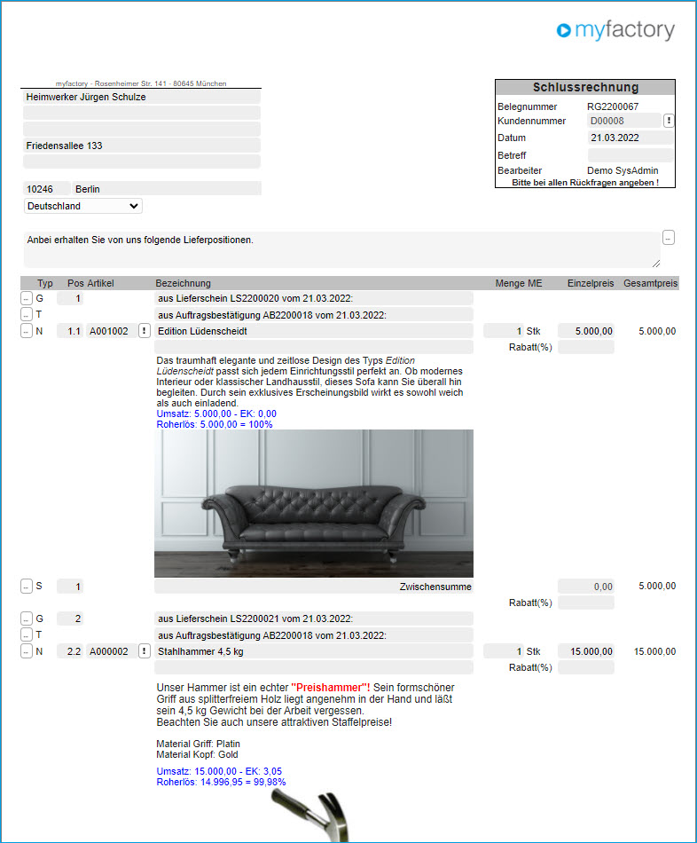 Teilrechnung mit Ausweis in Schlussrechnung 6