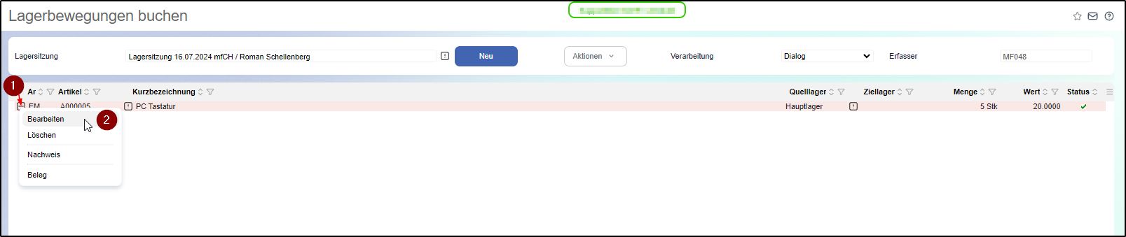 Tutorial: Wie erfasse ich eine Lagerbuchung? 4